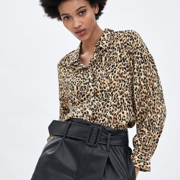 Zara leopard print button down shirt small - Picture 2 of 15